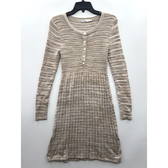 Prana Dresses & Skirts - Prana Women's Henly Striped Knit Button Neck Pleated Organic Cotton Dress Size M